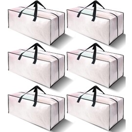 VELVETSURE 6 Pack Heavy Duty Large Moving Bags W/Backpack Straps - Strong Handles & Zippers, Storage Totes For Space Saving, Fold Flat, Alternative to Moving Box and Storage Bin, Semi-Transparent