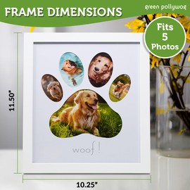 Green Pollywog,5-Opening Paw Print Collage Frame,Paw Print Picture Frame,Dog Frame for Pictures,Dog Mom Frame,Dog Dad Frame,Dog Paw Print Gifts,Pet Memorial Picture Frame,Pawprint Frame