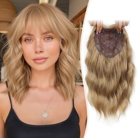 Hair Topper with Wispy Bangs 14" Wavy Hair Pieces for Thinning Hair Women