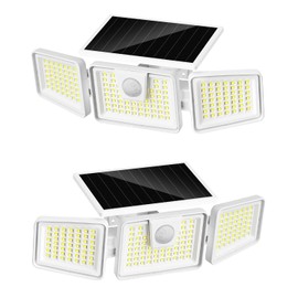 INCX 156 LED Solar Motion Lights Outdoor 2 Pack, 3 Heads Solar Security Lights with Motion Sensor IP65 Waterproof, Flood Lights for Wall, Patio, Garden, Porch, Garage White