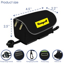 Dog Poop Bag Holder for Leash, 2 Waterproof Zipper Pouches, Dog Treat Pouch for Pet Walking Accessories, with Dispenser, Training Clicker and 1 Free Roll (Black)