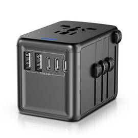 URJD - Adaptador Universal de Viaje con 5 Puertos USB y Adaptador de Enchufe de CA, Adaptador de Corriente de Cargador de Pared Todo en uno Internacional para países Europeos de EE. UU