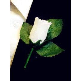 Angel Isabella Classic Rose Boutonniere with Very Nice Vein Pattern Printed Leaf. Pin Included (White)