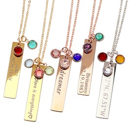 MignonandMignon Mothers Day Gifts Birthstone Gold Necklaces for Women Gemstone Jewelry Graduation Emerald Family Tree - 8N-BS