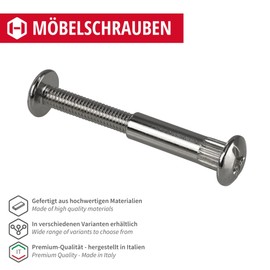 Gedotec M6 Furniture Sleeve Screws, Nickel-Plated Steel Connectors for Wood Thickness 32–42 mm, Furniture Connector, Cabinet Connector, Phillips PZ2 and Flat Blade, Screws + Sleeve Nut, Pack of 10