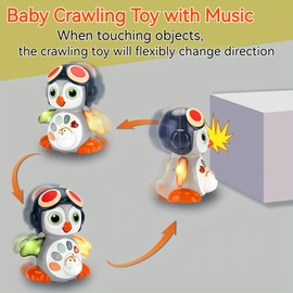 XULIONTS Crawling Toys for Babies Tummy Time Toys Musical Light Up Penguin Moving Toy Learning Activity Birthday Shower Gift for Baby Boys and Girls