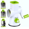 Rotary Cheese Grater - Round Vegetable Mandoline Slicer with 3 Drum Stainless Steel Blades, Dishwasher Safe, Super Vacuum Suction Base (Green)