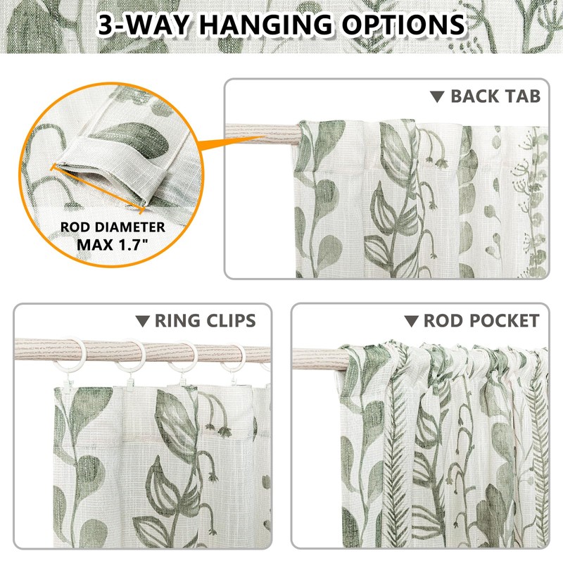 MEETSKY Sage Green Curtains 72 Inches Long 2 Panels Boho