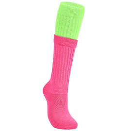 Zando Neon Pink Socks Neon Accessories Neon Socks Hot Pink Scrunchie 90S Outfit For Women 80S Accessories 80S Socks For Women Slouch Socks Women Scrunch Socks Neon Green-Rose Red One size
