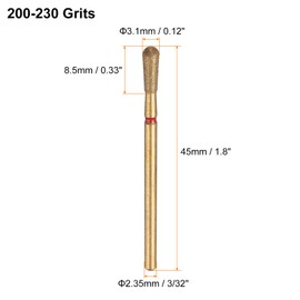 sourcing map 4pcs 200-230 Grits Diamond Grinding Bit 3.1mm Match Head 2.35mm Shank 8.5mm Length Titanium Plated Stone Sanding Drill Bits Rotary Tool for Nails Grinding Polishing