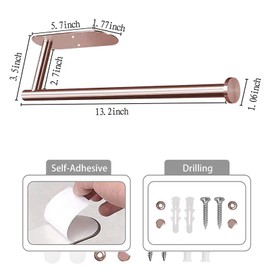 Paper Towel Holder,Paper Towel Holder Under Cabinet Self Adhesive Kitchen Countertop Wall Mount Paper Towel Holders with Screws for Rough Surface,Vertically or Horizontally (Rose Gold)