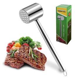 Meat Hammer, Meat Gratula, Round, Safe, Rustproof, Stainless Steel, Double-Sided Meat Hammer, Round, Stainless Steel, Meat Slicer, Multifunctional Hammer, Labor Saving, Kitchen Utensils (Silver)