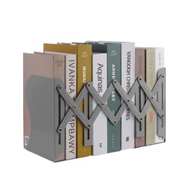 Expandable Metal Bookends, MSDADA Adjustable Book Ends Heavy Duty Book Holder Desktop Book Stand Non-Skid Desk Organizer for Kids Student Home Office School Bookshelf Book Storage(Grey)