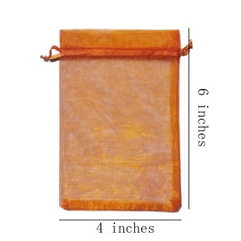 50 Pc Gift Organza Bags Orange Drawstring 4x6 inch for Baby Shower,Christmas,Wedding,Party Favors,Bridal Shower,Birthday,Valentines Day,Sheer Fabric Mesh Clear Wrap Sparkly Sachet for Jewelry,Candy