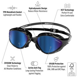 Buddyswim OzeanX Swimming Goggles Anti Fog with XVISION Panoramic Lenses UV400 Protection Hydrodynamic Fit Open Water Swimming Goggles Wear Them During Your Swimming