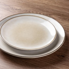 AmorArc Stoneware Dinnerware Sets for 4, 12 Pieces Handpainted Ceramic Plates and Bowls Set, Scratch Resistant Dishes Set, Dishwasher & Microwave Safe, Cappuccino