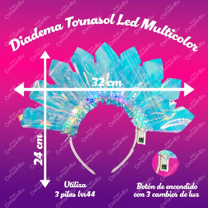 Diadema Tornasol Luz Led Corona Festival Fiesta Batucada