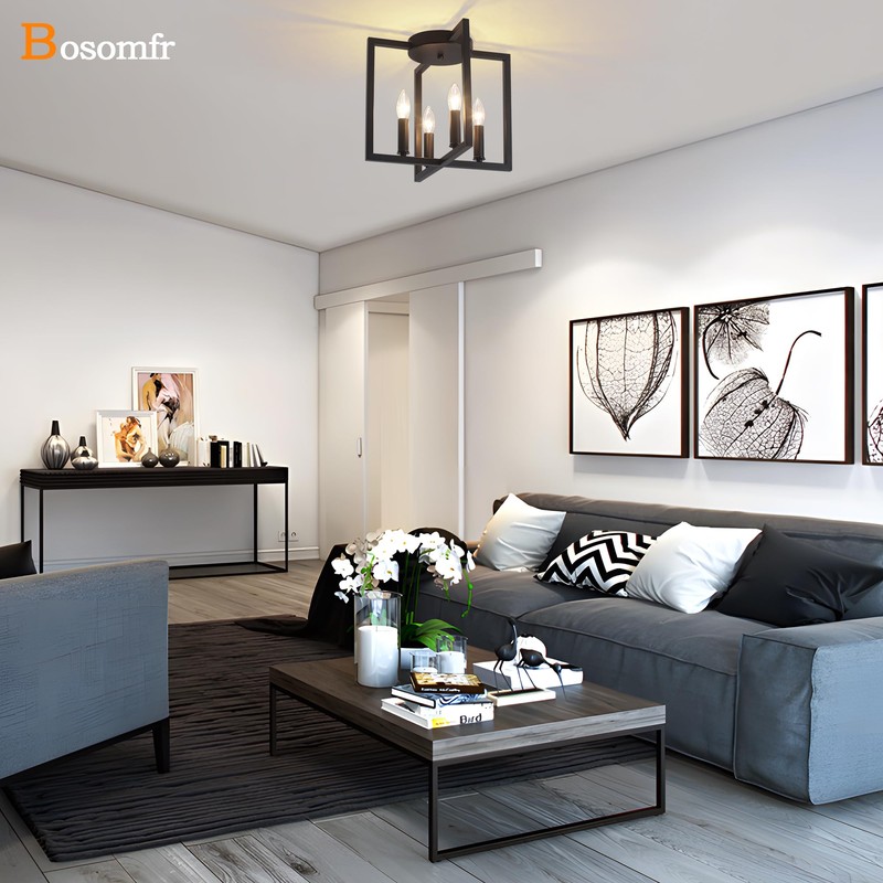 Bosomfr Semi Flush Mount 4-Light Black Ceiling Light, Modern Farmhouse