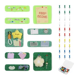 Pretty Jolly 9 pcs Felt Pin Boards DIY Bulletin Board for Walls Home Office Decor Self-Adhesive Felt Cork Board Strips Wall Decoration Memo Notice Board with 30 Pushpins_Style 1_Green Series