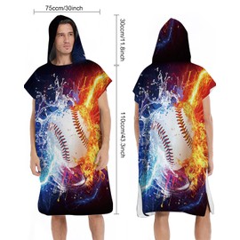 Rowjoy Football Surf Poncho, Microfibre Beach Towel Poncho 75 x 110 cm, Football Bath Poncho for Adults and Teenagers (Navy Baseball)