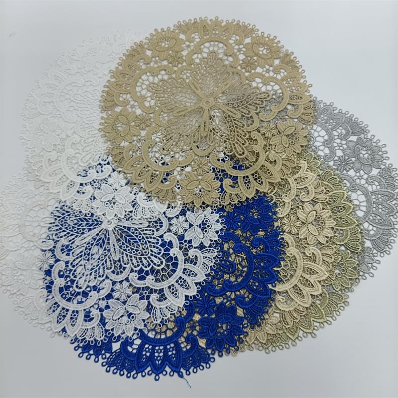 Pack of 4 Lace Round Embroidered Table Runner, Embroidery Placemat,