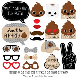 Party 'Til You're Pooped - Poop Emoji Party Photo Booth Props Kit - 20 Count