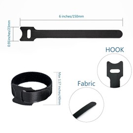 Jdox 60pcs 6 Inch Reusable Fastening Cable Ties, Nylon Adjustable Tie Wrap, Releasable Cable Management Organizer Ties (150mm x 12mm, Black) (100 Pieces, Black)