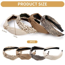 Landrain Pack of 4 Women's Wide Headbands, Non-Slip, Wide Top Knot, Fashion, 4 Colours