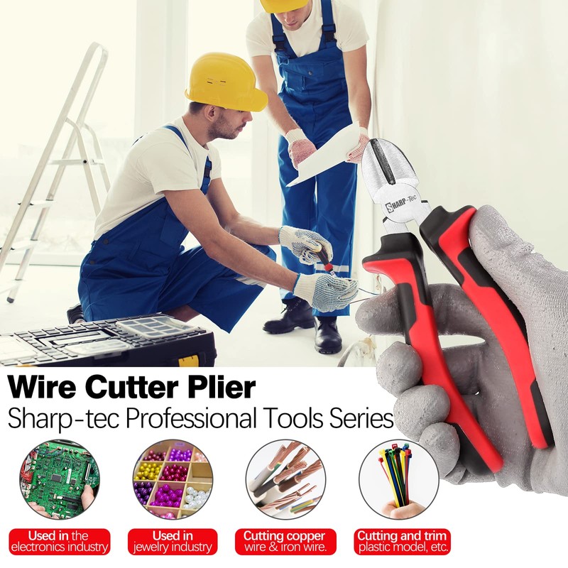 Sharp-Tec Wire Cutters 200mm, 8-inch Diagonal Cutting Pliers with Anti-Slip