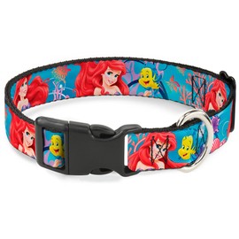 Buckle-Down Ariel & Flounder Vivid Underwater Poses Plastic Clip Collar, Wide Small/13-18"