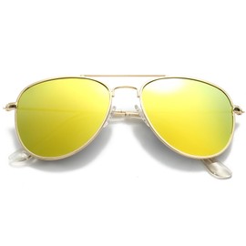 Breaksun Kids Polarized Aviator Sunglasses for Girls Boys Age 3-10, Teens Juniors Classic Aviator Sunglasses 50MM (Gold/Gold Mirror)