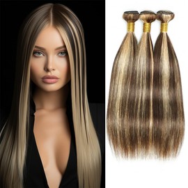 Highlight Brown Bundles P4/613 Human Hair Bundles Brazilian Hair Double Weft Soft And Silky Remy Hair Extensions for Black Women 22 24 26 Inch Ombre Blonde Straight Bundles