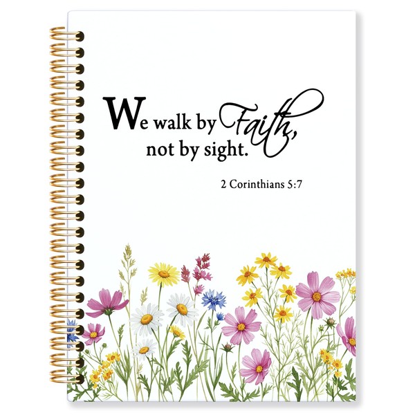KRHFG Floral Christian Spiral Notebook, 2 Corinthians 5:7 Bible Verse