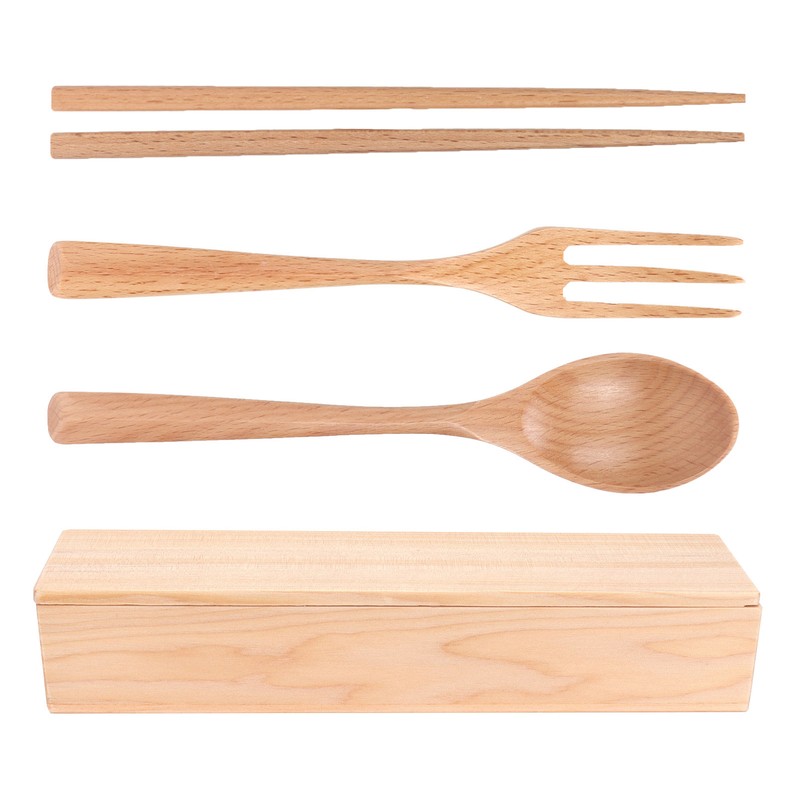 4Pcs/Set Chopsticks and Spoon Set Portable Wooden Tableware with Box