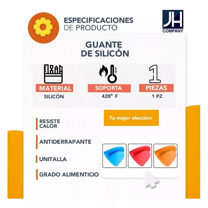 J.H. Company Guantes Cocina De Silicon Proteccion Calor Cocina Hogar