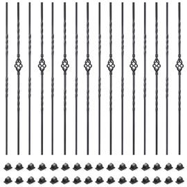 16 Pack Staircase Balusters, 1/2" x 44" Hollow Single Basket and Double Twist Iron Balusters for Staircase Indoor，with 32 Swivel Shoes