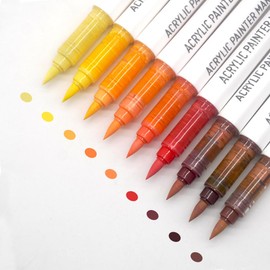 Yolaka Water Based Acrylic Paint Markers, 9 Colors Acrylic Paint Pens Set with Soft Brush Tip, Marker Pen for Rock Painting, Egg, Wood, Glass, Paper, Mugs, Acrylic Painter Ink (Red Yellow Series)