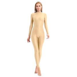 speerise Adult High Neck Zip One Piece Unitard Full Body Leotard Bodycon Jumpsuit for Women, Flesh, X-Large