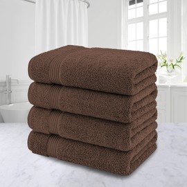 American Veteran Towel, 100% Cotton Turkish Bath Towels for Bathroom 4 Pack Clearance Prime, 27x54 Extra Large Premium Soft Drying Bathroom Towels, Brown