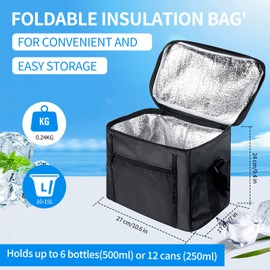 Seachrgif Small Cool Bag, Foldable Cool Bag, Small Cool Bag for On the Go, Insulated Bag, Lunch Bag, Thermal Bag, Picnic Bag, Cool Bag, 10 L, 27 x 17 x 24 cm