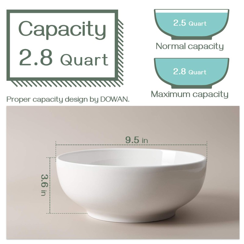 DOWAN DOWAN Serving Bowls, Large Salad Bowls, 9.5" White Ceramic