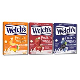 Generic Welch’s Fruit Yogurt Snacks, Variety pack, Strawberry, Blueberry-Acai, Mango-Peach, Single Serve 0.7 oz Bag, 8 (0.7oz) bags per box, total 3 Boxes.