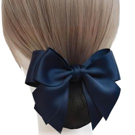 Fogman Women's Chignon Net, Barrette, Ribbon, Bun, Hair Net, Hair Clip, Black, Large, Navy