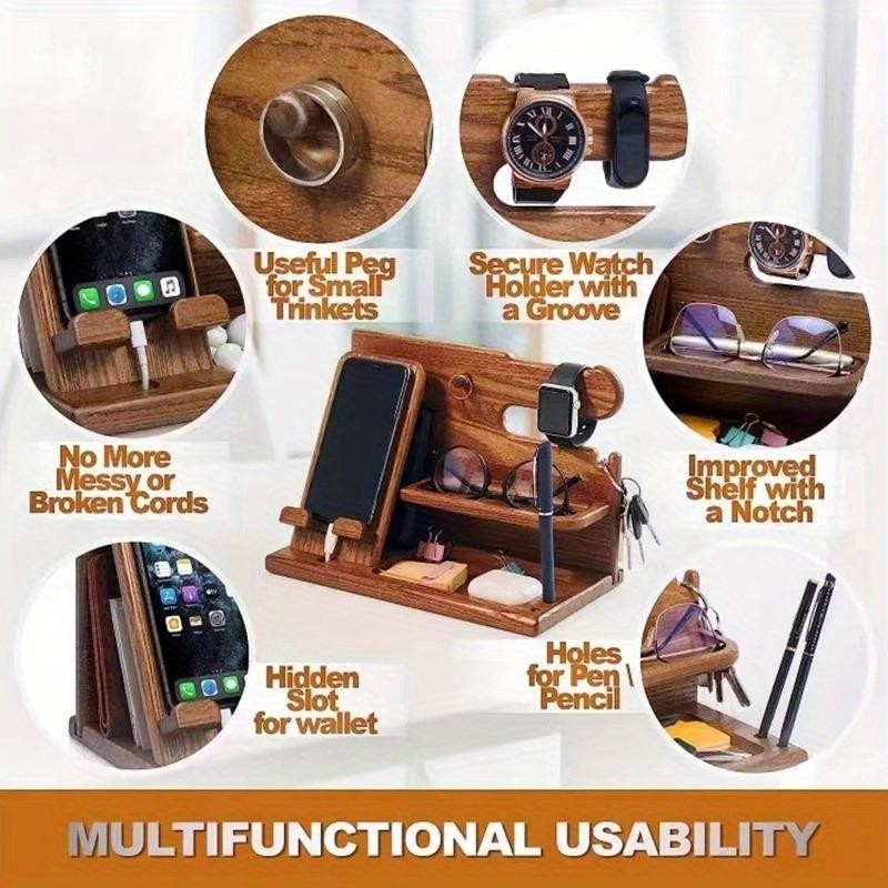 Multi-functional Wooden Telephone Extension Base Father's Gift Bedside Table Desktop
