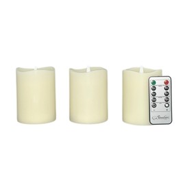 Stonebriar 3 Count White Real Wax 3x4 Flameless LED Pillar Candles with Remote and Timer