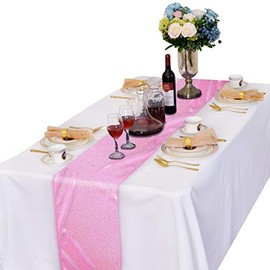 LOVWY Laser Pink 12 x 108 Inches Table Runner for Wedding Party Engagement Event Birthday Graduation Banquet Decoration