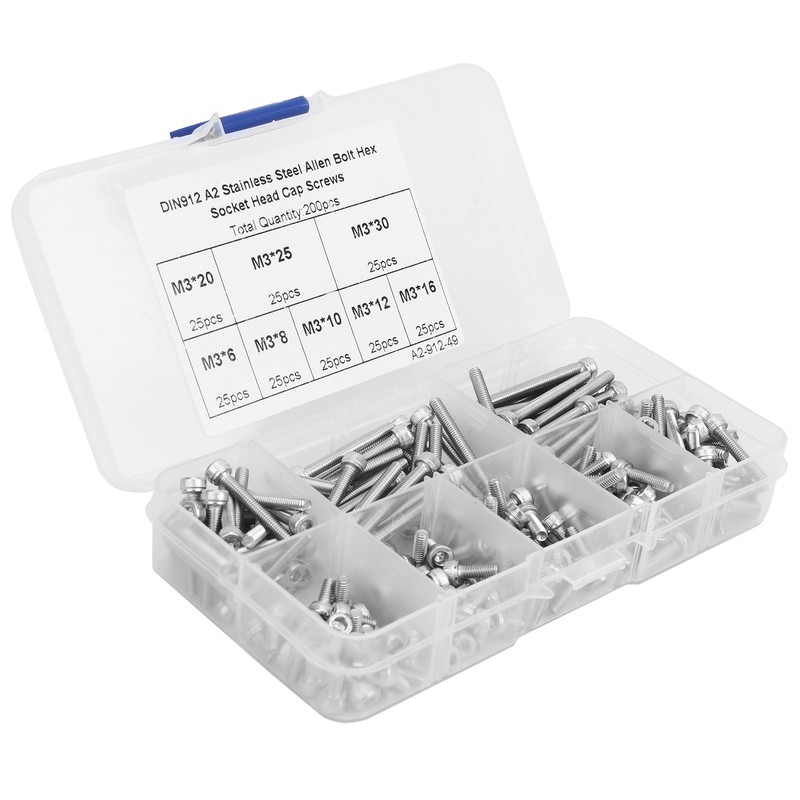 200Pcs Hex Socket Cap Head Screw 304 Stainless Steel Boxed