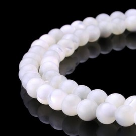 BEADNOVA Natural White Mother of Pearl Shell Beads Natural Crystal Beads Stone Gemstone Round Loose Energy Healing Beads with Free Crystal Stretch Cord for Jewelry Making (4mm, 94-96pcs)