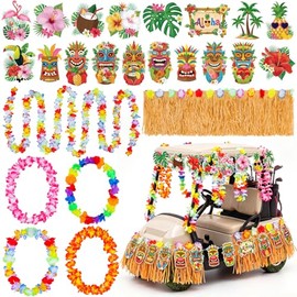 Leyndo Kit de decoración de carrito de golf tropical de verano, 24 piezas, tótem hawaiano Luau Tiki, decoración de desfile, carrito de go...
