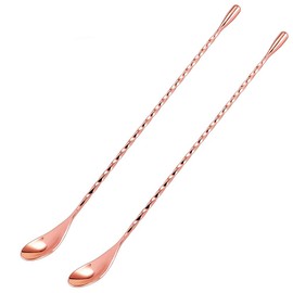 DIFENLUN 12 Inches Mixing Spoon Stainless Steel, 2 Pack Spiral Pattern Bar Spoon for Cocktail Shaker Tall Cups(Rose gold)